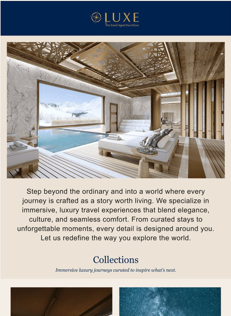 LUXE email campaign for affluent travellers